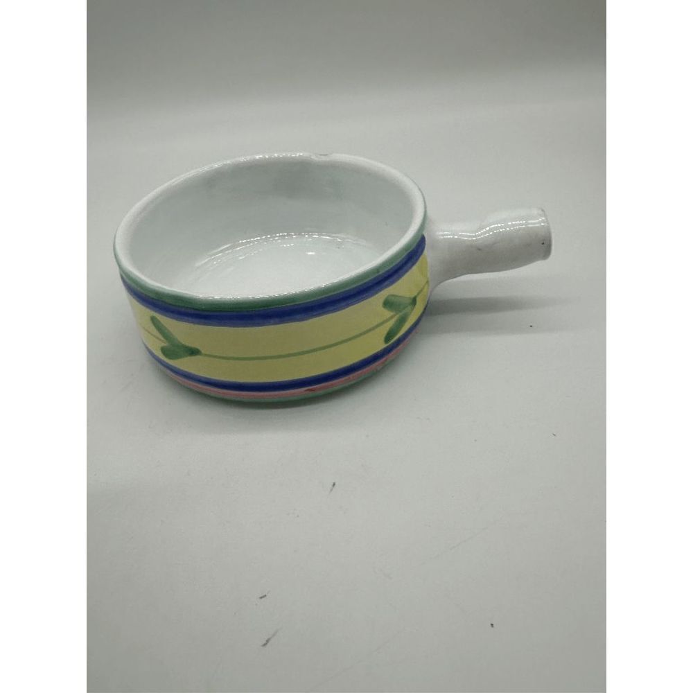 Caleca Italy Ceramic Bowl w/ Handle Hand Painted Dip or Soup Baking Bowl 9 x 3"